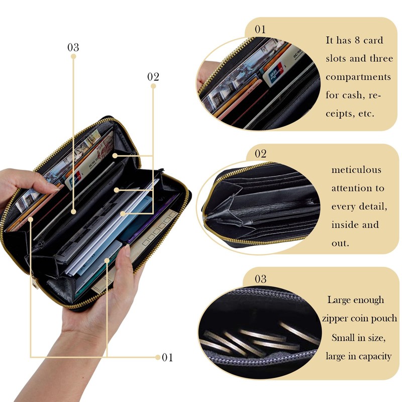JHYYTUJTYP Zip Around Wallets for Women with Detachable Wrist Strap,