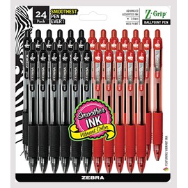 ZEBRA PENS, bulk pack of 24 ink pens, Z-Grip Retractable ballpoint pens Medium point 1.0 mm, 12 black pens & 12 Red pens combo pack
