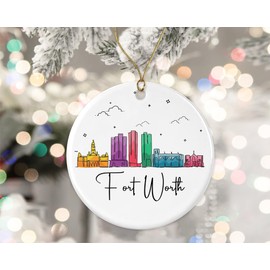 HKDesignGift Fort Worth City Ornament, Fort Worth City Christmas Ornament, Landmarks Xmas Ornament, Colorful City Skyline Graphic, New City Gifts for Christmas Printed on Both Sides