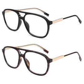 AMOMOMA Retro Blue Light Aviator Reading Glasses for Women Men,Vintage Square Computer Reader Frame 2.0 1.5 AM6112 C1+C4 1.5X