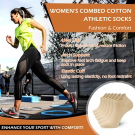 Ankle Thin Socks Womens Combed Cotton Low Cut Athletic No Show Running Socks With Heel Tab 6 Pairs (US, Numeric, 3, 7, Regular, Regular, Khaki)