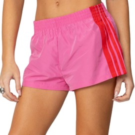 Adoeren Women Y2k Side Striped Track Shorts Elastic Waist Wide Leg Sweat Shorts Casual Sports Active Going Out Shorts(Pink,S)