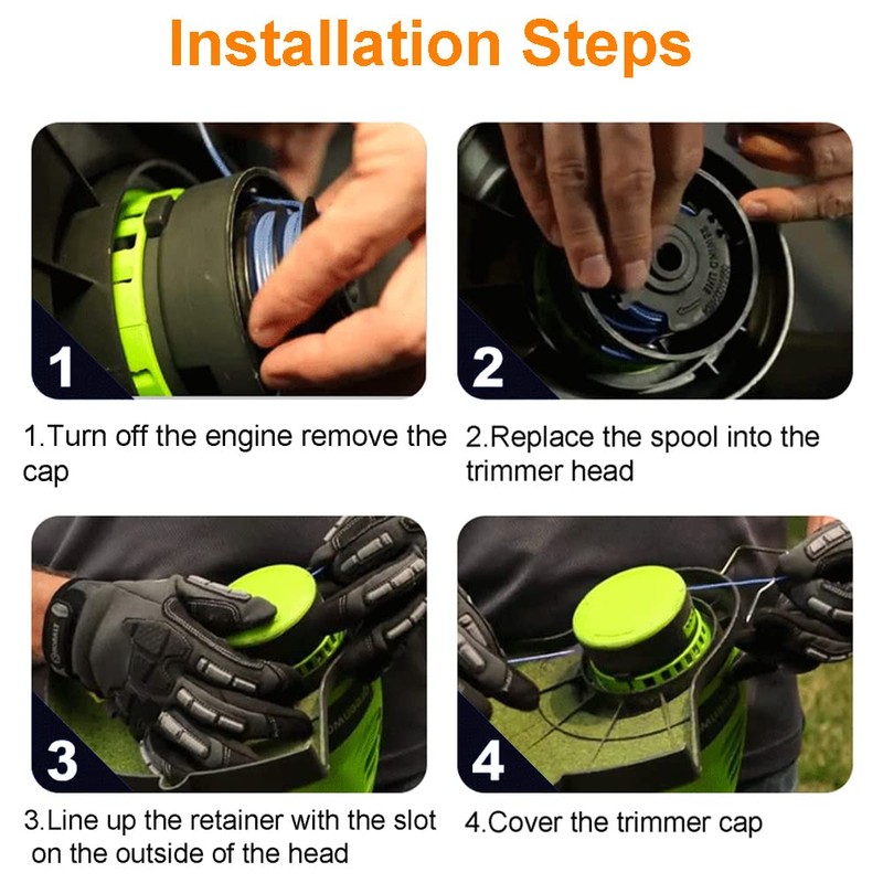 ERHUO 4 pieces replacement thread spools, grass trimmer thread for