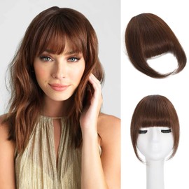 EBENK Clip in Bangs-100% human hair Medium Brown Wispy Bangs in hair pieces, Fake Bangs Hair Clip, Easy Hair Extensions for women, Clip on Bangs Curved Bangs for Daily Wear