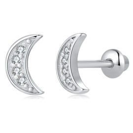 Sterling Silver Moon Stud Earrings for Girls Women - Hypoallergenic Screw Backs Moon Earrings Moon Gifts