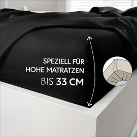 Dreamzie Fitted Sheet, 90 x 200 cm, High Bridge up to 33 cm, 100% Microfibre, Black, Tested for Harmful Substances (Oeko Tex), Bed Sheet with Elasticated Band