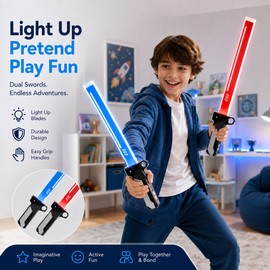 Double-Blade Retractable Light-Up Sword Toy – Extendable Plastic Role-Play Prop for Costumes, Parties & Imaginative Play