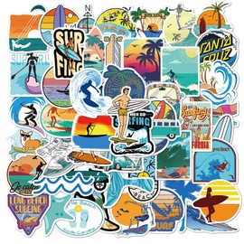Pack of 50 Surf Stickers, Vinyl Waterproof Stickers for DIY Laptop, Luggage, Fridge, Skateboard, Car, Motorcycle, Bike, Phone Decor, Graffiti Sticker