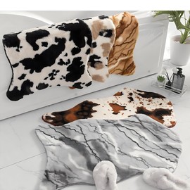 YULUOSHA Cow Cute Bath Mat, Faux Rabbit Fur Non-Slip Shaggy Water Absorbent Microfibre Soft Fluffy Bathroom Rugs (Black, 60 x 120 cm)