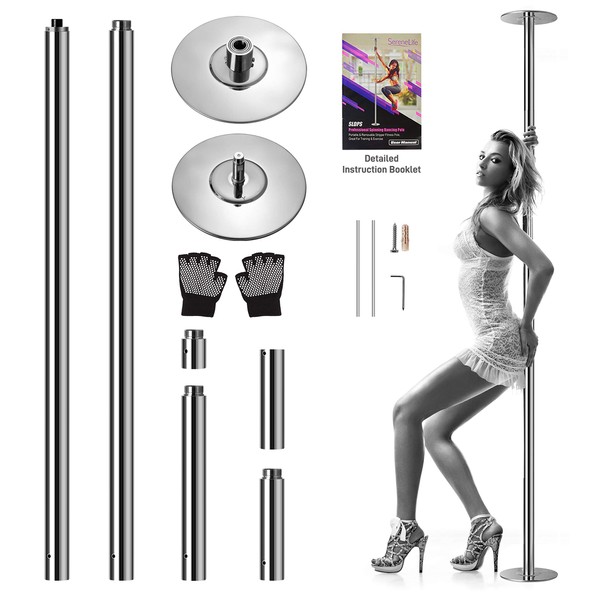 SereneLife Professional Upgrade Spinning Dance Pole - Portable & Removable Stripper Fitness Pole, Adjustable & Smooth Connection, Great for Training & Exercise