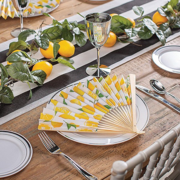 Fun Express Bulk 48 Pieces Lemon Printed Folding Hand Fans