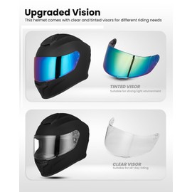 AUBOA Full Face Motorcycle Helmets for Adults Men and Women DOT Street Bike Racing Helmet with Extra Clear Visor Model MD-813C (Matte Black, M)