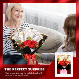 Zeyune Graduation Mother's Day Money Bouquet Kit with Gift Box and LED Light String Artificial DIY Rose Flower Bouquet for Women Men Birthday Anniversary Wedding Christmas Party(Red)