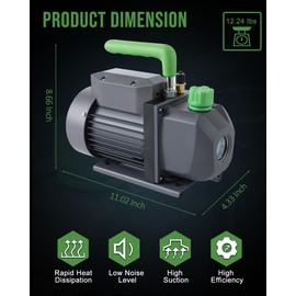 Lichamp Vacuum Pump, HVAC Single Stage Vacuum Pump for R134a R410a R22 R12,1/4 HP 3.5 CFM Auto AC Air Tool for Automotive Air Conditioner Refrigerant, Oil Included, Cool Gray