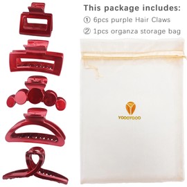 YOOOYOOO Red Hair Claw Clips, Light Big Strong Hold Nonslip Glossy Claw Hair Clips for Thick & Thin Hair & Curly Hair, 90's Vintage Jaw Clips, Wedding Party Banquet, With Organza Storage Bag