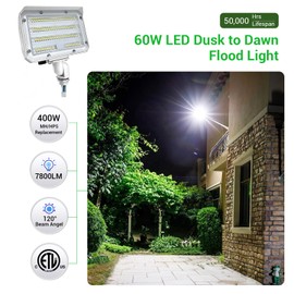 SZGMJIA 60W LED Flood Light with Knuckle Mount Base, Outdoor Security Floodlights Fixture, Dusk-to-Dawn Photocell Daylight AC100-277V 7,800lm(400W Equivalent) IP65 Waterproof for Entrance Yard(2Pack)