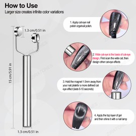 ZIRATONES 3 in 1 Nail Magnet, Multifunctional Y-Shaped Cat Eye Gel Nail Polish Magnets Pen, 3D Magnetic Nail Polish Stick for Home DIY, Salon, Studio, Nail Art Design Tools (Silver)