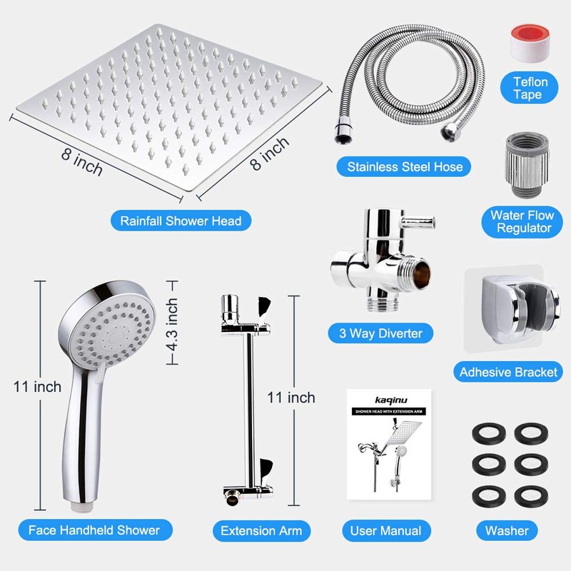 kaqinu Shower Head , 8 Inch High Pressure Rainfall Shower