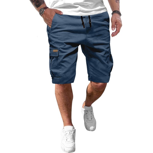 JMIERR Men's Cotton Chino Shorts, Shorts, Shorts, Elasticated Waist, Shorts, Blue