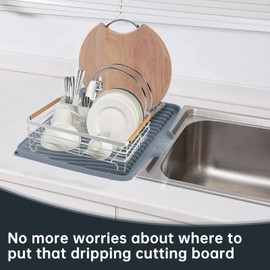 DEALSGOGO Silicone Dish Rack Mat & Dish Drying Rack Mat - 16x12 Inch Non-Slip, BPA-Free, silicone Dish Drying Mat with Drain Lip, Perfect for Draining Plates, Vegetables, and Fruits - Gray