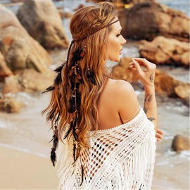 Zoestar Boho Feather Headband, Indian Tribal Headpiece, Feathers, Tassel, Hippie Headpiece, Festival, Costume, Hair Accessories for Women and Girls