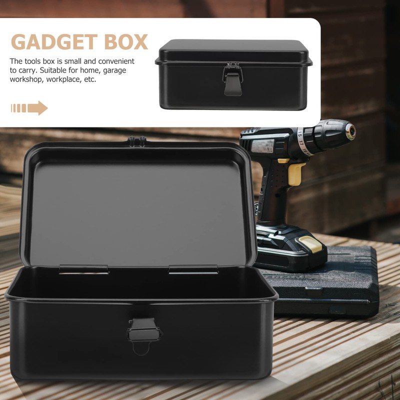 DOITOOL Black Metal Tool Box Multifunction Iron Portable Tool Box