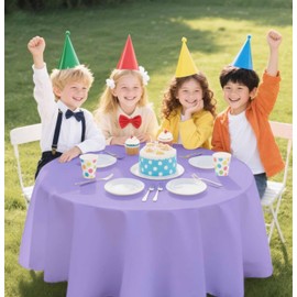 SietDESEO 4 Pack Light Purple Tablecloth Round 84 x 84 Circle Plastic Table Cloth Disposable Round Table Cover for Party Picnic Wedding Baby Shower Plastic Tablecloth Round