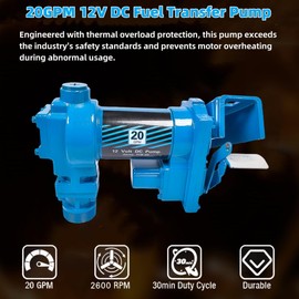 20 GPM 12 Volt Fuel Transfer Pump High Flow DC Transfer Pump Gasoline Pump for Transfer of Gasoline, Diesel, Kerosene, Ethanol & Methanol Blends & Biodiesel, with Discharge Hose & Manual Nozzle, Blue