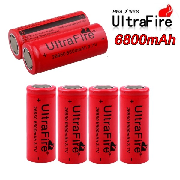 UltraFire 6pcs 26650 Battery UltraFire Rechargeable Flat Top 3.7V Batteries