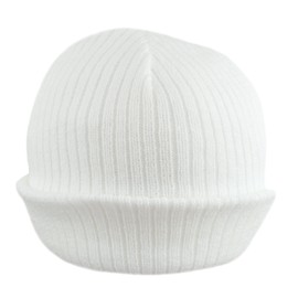 Faith & Sarah Kids Baby Beanie Hat Boy Girl - Fleece Lined - Knitted Baby Cap White 12-18 Months