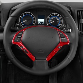 FXETRNL Car Steering Wheel Real Carbon Fiber Button Frame Cover Trim Compatible for Infiniti G Series G35 2007-2008 for G37 2008-2013 for G25 2010-2013 Protect Pannel Decor Car Accessories, Red