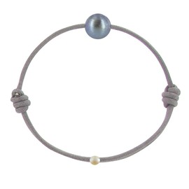 Les Poulettes Jewels - Dyed Dark Grey Cultured Freshwater Pearl Bracelet 8-9 mm - My Pearl - with Wax Cords - Dark Grey Cord Color