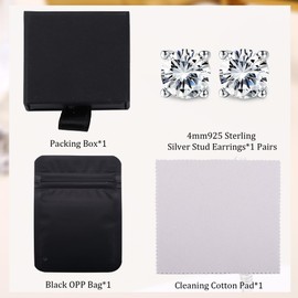 JeweBella 3MM/4MM 925 Sterling Silver Stud Earrings for Women Girls Screwback Hypoallergenic Earrings for Women Opal Zirconia Studs Cartilage Earrings Silver Birthstone Earrings