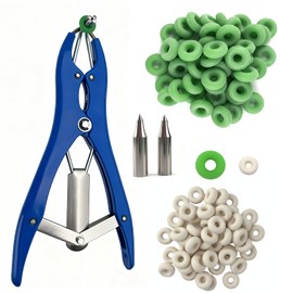 Jabcmier Goat Banding Kit Professional Farm Tool with 100 Rubber Rings (2 Sizes) & Stainless Steel Applicator | Multi-Purpose Livestock Management Equipment