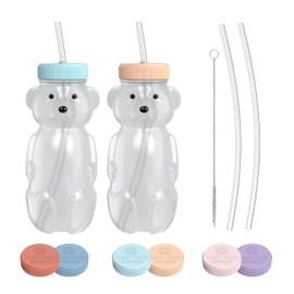 The 730 Project Honey Bear Straw Cup for Babies, 2-Pack Honey Bear Bottle with Travel Lid, Therapy Learning Honeybear Straw Cup, Baby Bottle Set, 8 oz, Creamsicle & Blizzard