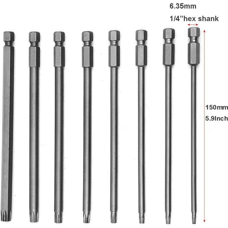 Bestgle 8 Pcs Long Torx Screwdriver Bit Set 1/4 Inch
