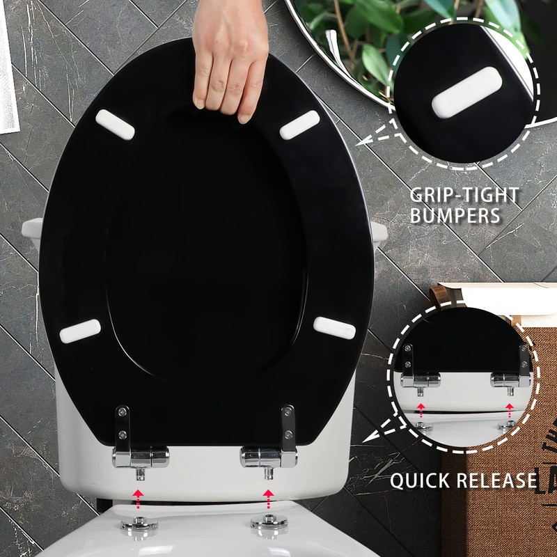 Angel Shield Toilet Seat with Zinc Alloy Hinges Quiet-Close Quick-Release