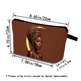 YULUENZE African American Lady Makeup Bag Cute Small Organizer Bag with Zipper Moon Black Woman Cosmetic Bag Aesthetic Birthday Present for Women Sisters Friends