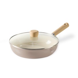 CAROTE 10" Ceramic Frying Pan with Lid, Non Stick Frying Pan Skillet Chef's Pan, Healthy & PFOA/PFAS Free, Induction-Compatible, Taupe