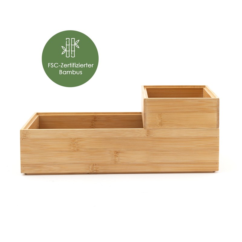 Hanseküche Bamboo Storage Boxes, Set of 2, Wooden Organiser Boxes,