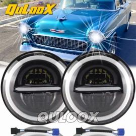 QULOOX for Chevy Bel Air 1955-1957 Pair 7" inch Round LED Headlights High Low Beam