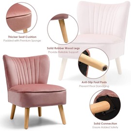 LUARANE Armless Velvet Accent Chair, Modern Leisure Chair with Curved Backrest Thick Sponge Cushion Wood Legs, Small Upholstered Wingback Sofa Chair for Bedroom Living Room (1, Pink)