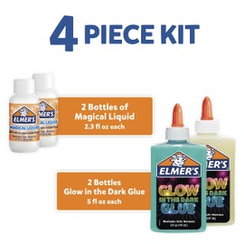 Elmer’s Glow In The Dark Slime Kit, Includes Glow In The Dark Glue (Assorted Colors), Magical Liquid Slime Activator, 4 Count