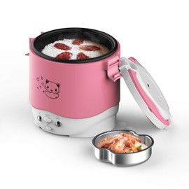 Small Rice Cooker,12v Portable Travel Rice Cooker For Car, Cooking Heating and Keeping Warm Function, Can be Used As a Electric Lunch Box (Pink)