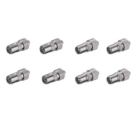 SAT-FOX TV Plug Set: 4 Coaxial Plugs and 4 Coaxial Coupling; for Cable TV, BK Systems; Full Metal, Nickel-Plated; Screwable, No Soldering