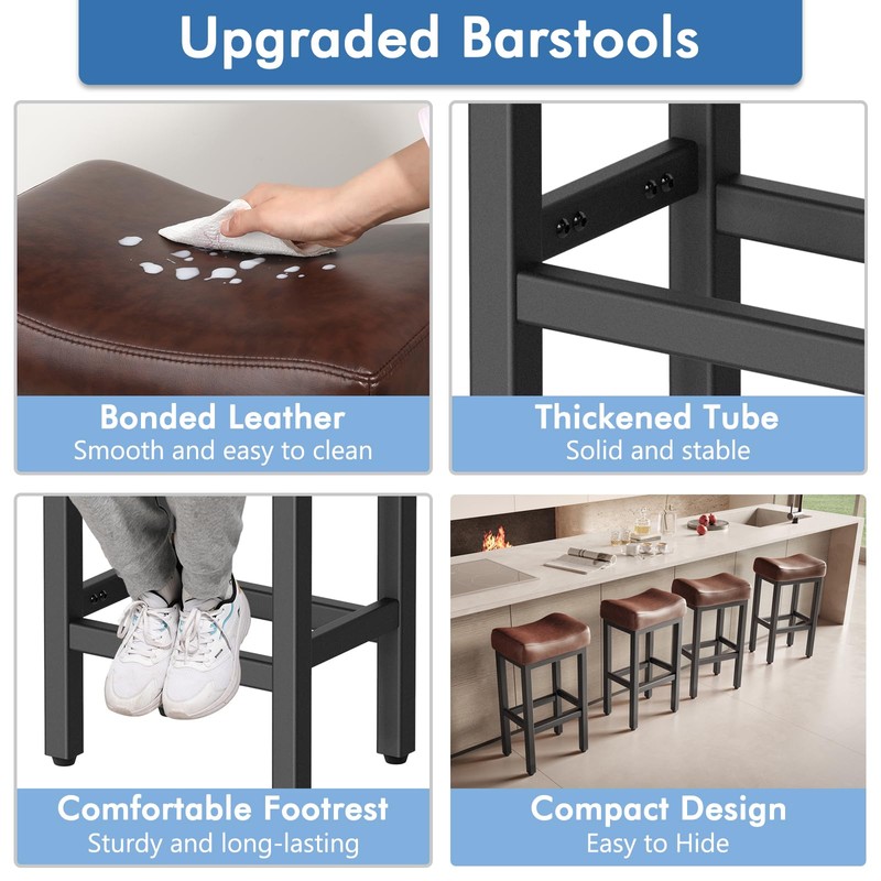 29 Inch Bar Height Bar Stools Set of 2, 29"