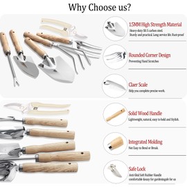 Garden Tool Set, Beswill 12 Pieces Heavy Duty Gardening Hand Tools with Garden Tools Organizer Handbag, Rust-Proof Stainless Steel Gardening Kit, Natural Wood Handle, Ideal Garden Gifts for Women Men