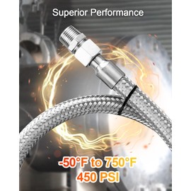 Vaticas Universal Industrial Grade Compressor Jumper Hose 1/2" NPT Male x 48" Length, 750°F, 450 PSI, Flexible Whole Body Stainless Steel Metal Hose, Both Sides Fittings Rotate Freely and Sealing Tape