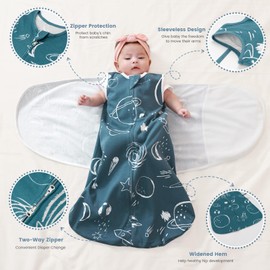 ZIGJOY Baby Swaddle Sleeping Bag, Baby 0.5 TOG Wearable Blanket 6-12 Months, 100% Cotton 3-Way Adjustable Newborn Transition Sleep Sack for Infant Boy Girl, Planets