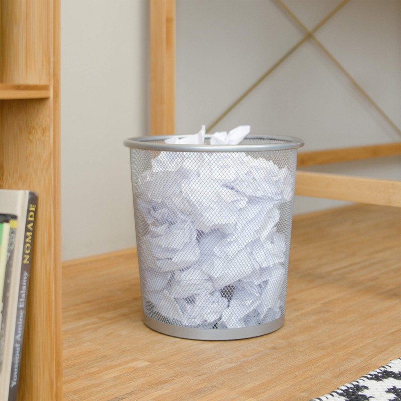 Relaxdays Papierkorb Metall, Abfalleimer aus Metallgeflecht, offener Mülleimer Mesh, rund,